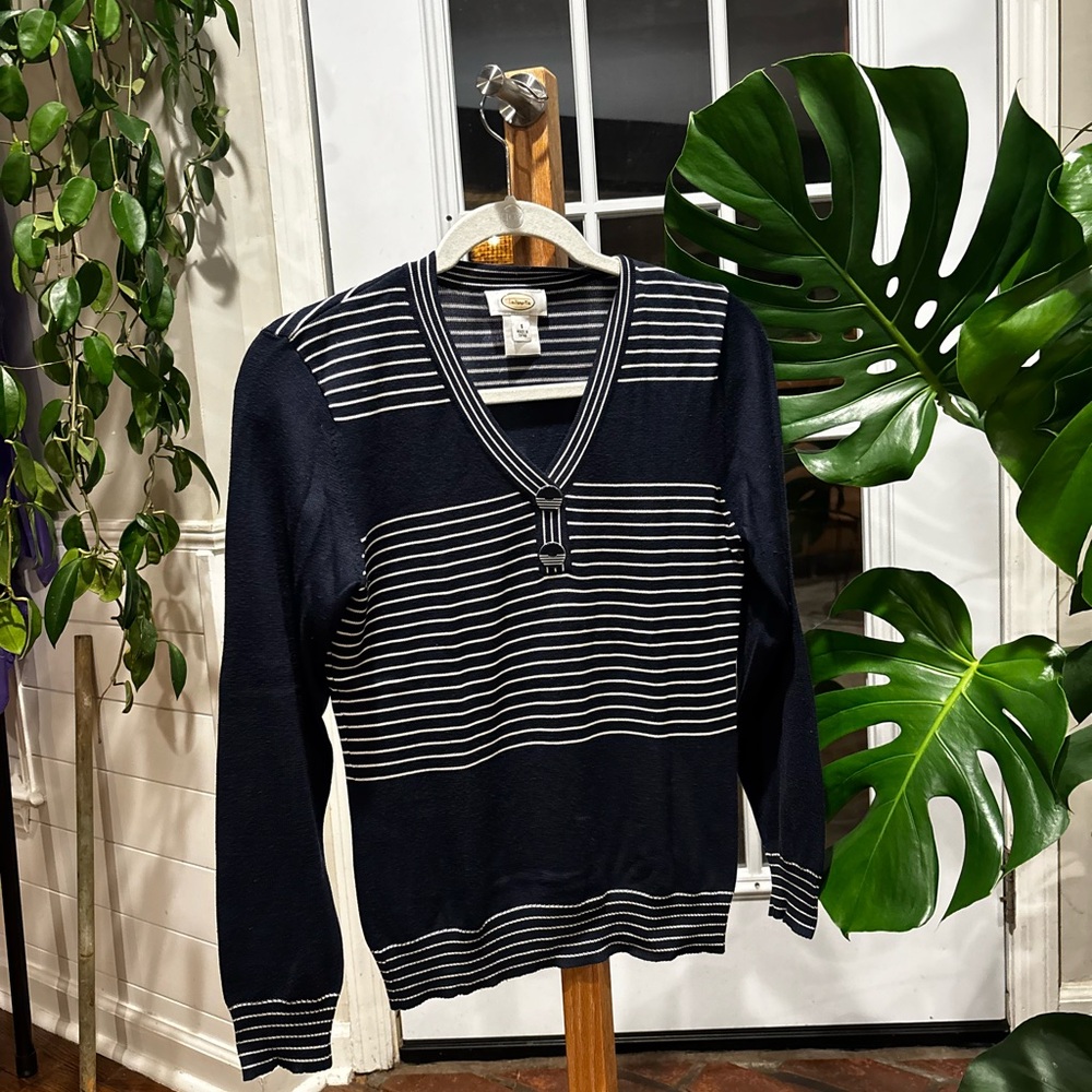 100% Silk | Talbots Nautical Style Long Sleeve Blouse Sz Small